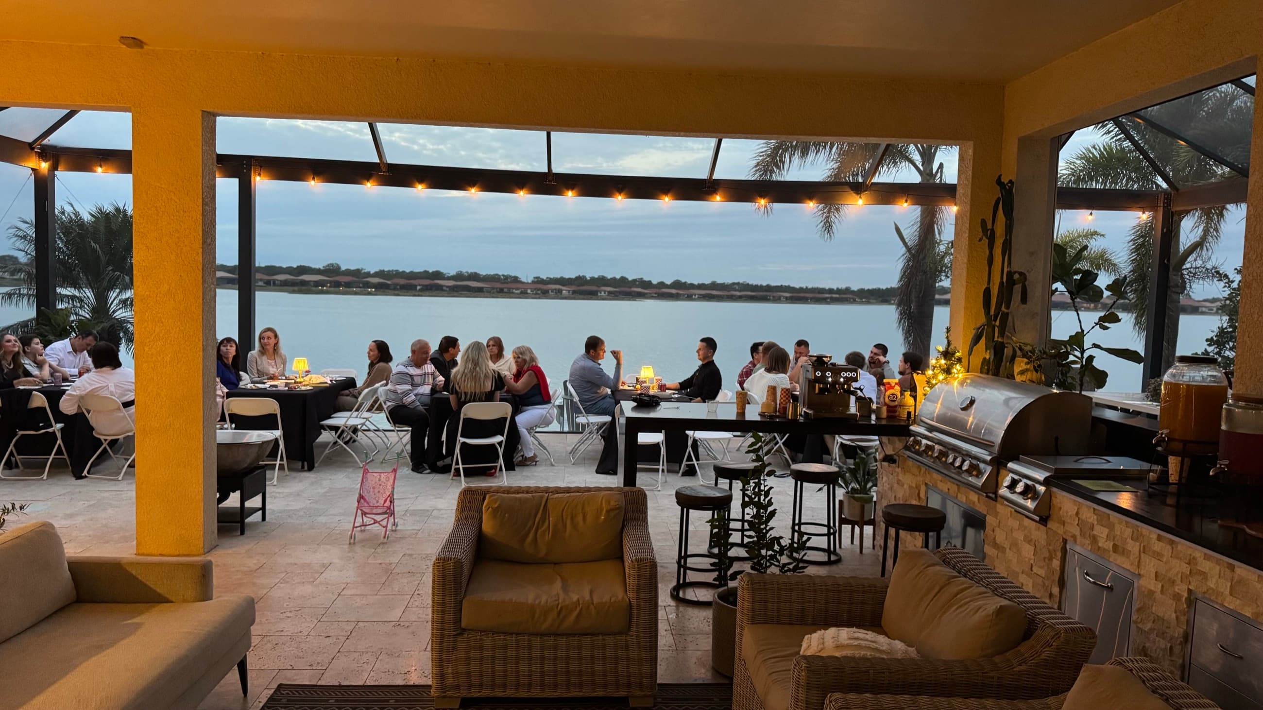 Kairos families gathered on a lanai